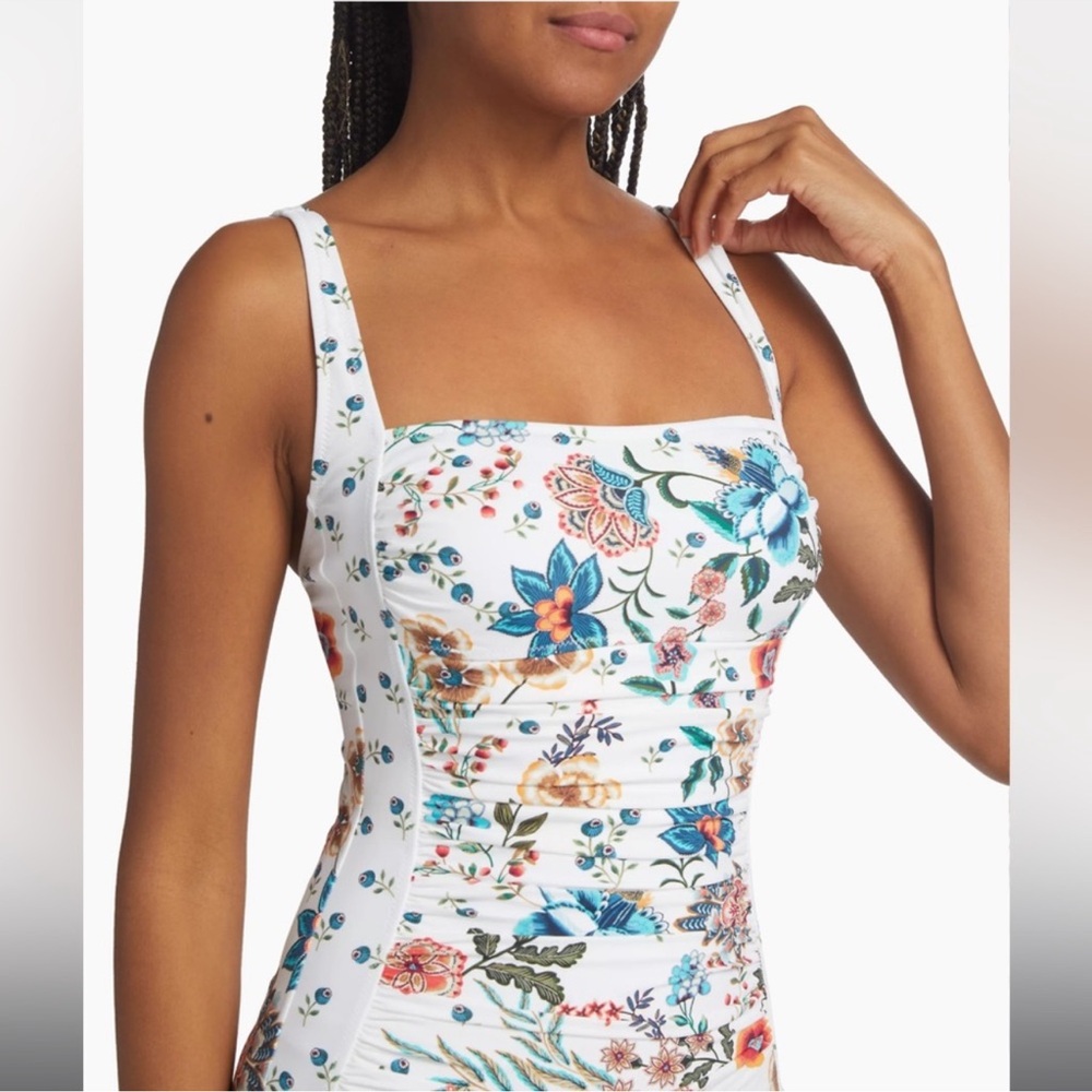 Johnny Was Ruched Multi White Floral One Piece Swimsuit - Picture 9 of 11